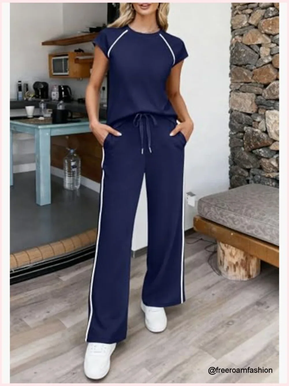 Cap Sleeve Top Wide Leg Pants Set Lounge Matching Outfit